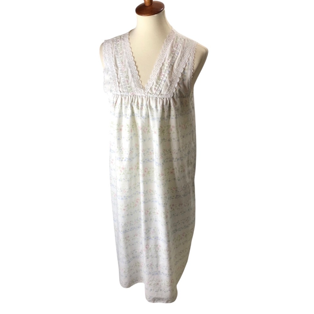 Vintage Cotton Night Gown Dress Floral Sz Small Lace Trim Sleeveless Cottagecore - Picture 3 of 8